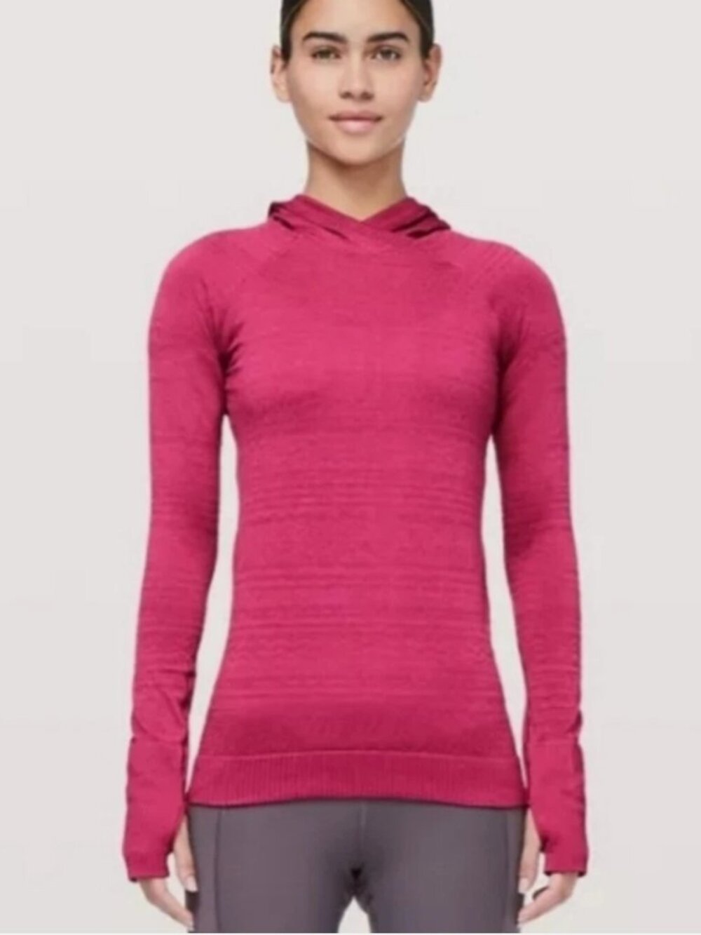 Lululemon Rest Less Berry Pink Textured Seamless Running Hoodie Womens 8 Workout